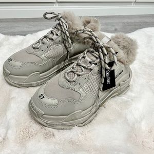 Brand New Authentic Balenciaga Triple S Sneakers Size 37 Beige with Faux Fur